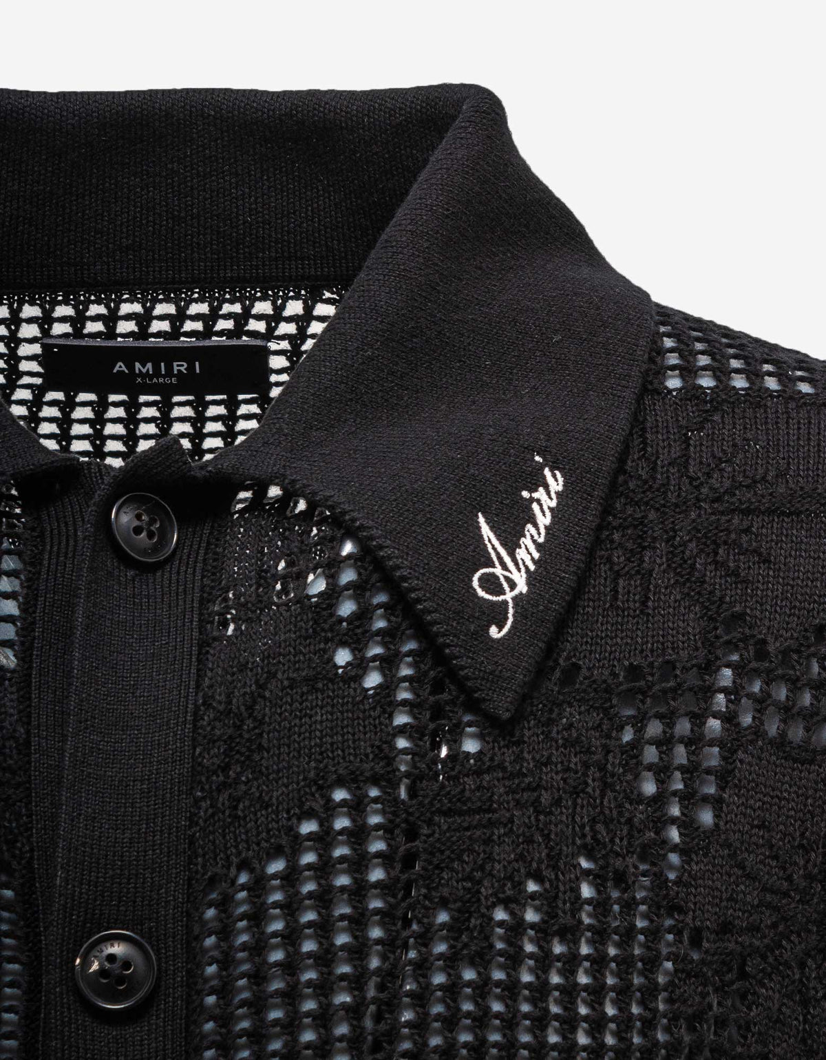 Amiri Amiri Black Floral Open Knit Polo Shirt