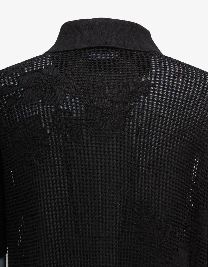 Amiri Amiri Black Floral Open Knit Polo Shirt