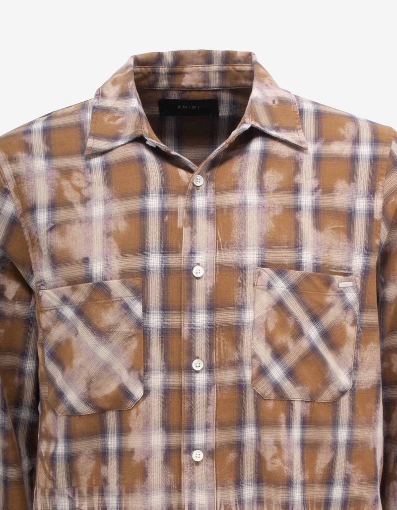 Amiri Amiri Brown Bleach Amiri Logo Flannel Shirt