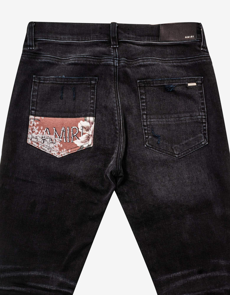 Amiri Amiri Hibiscus Artpatch Aged Black Jeans