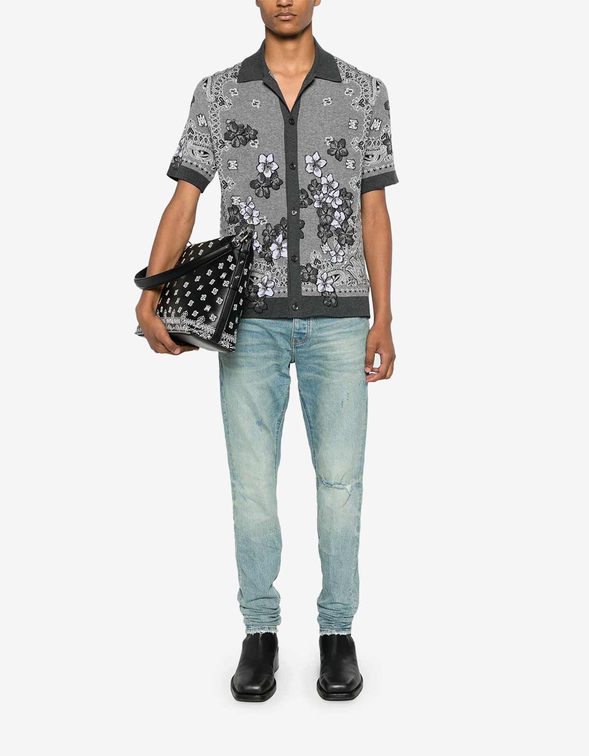 Amiri Black Bandana Floral Polo T-Shirt