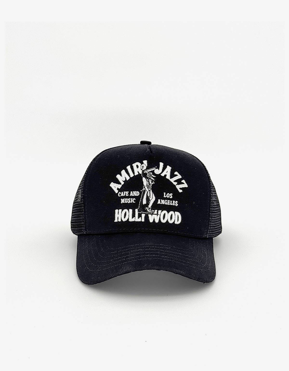 Amiri Black Jazz Wolf Trucker Hat