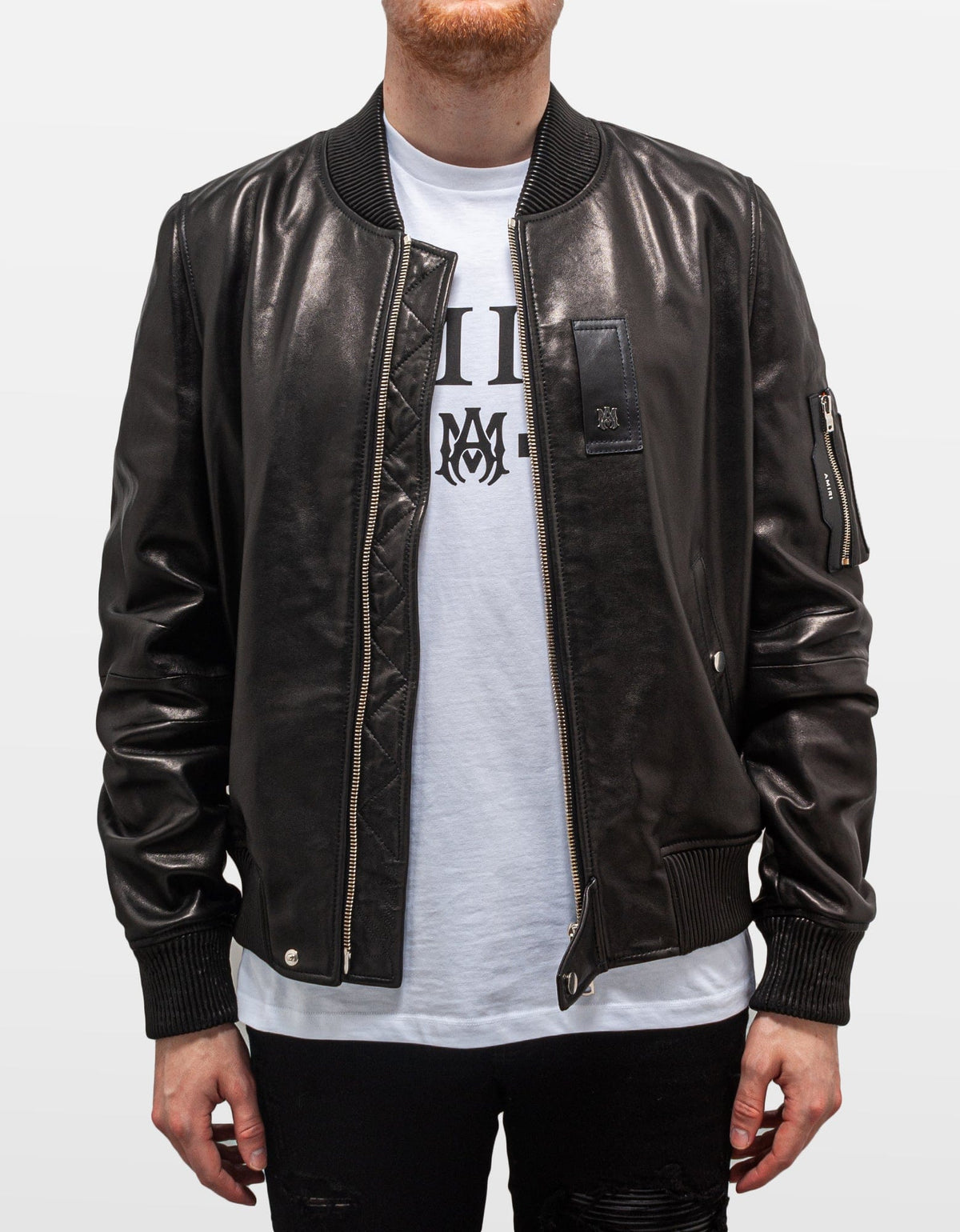 Amiri Black Leather Bomber Jacket