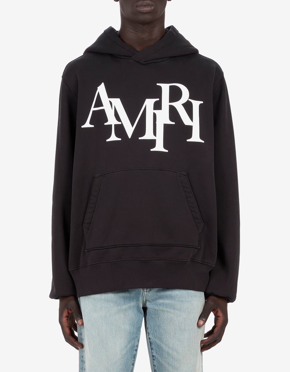 Amiri Black Staggered Logo Hoodie