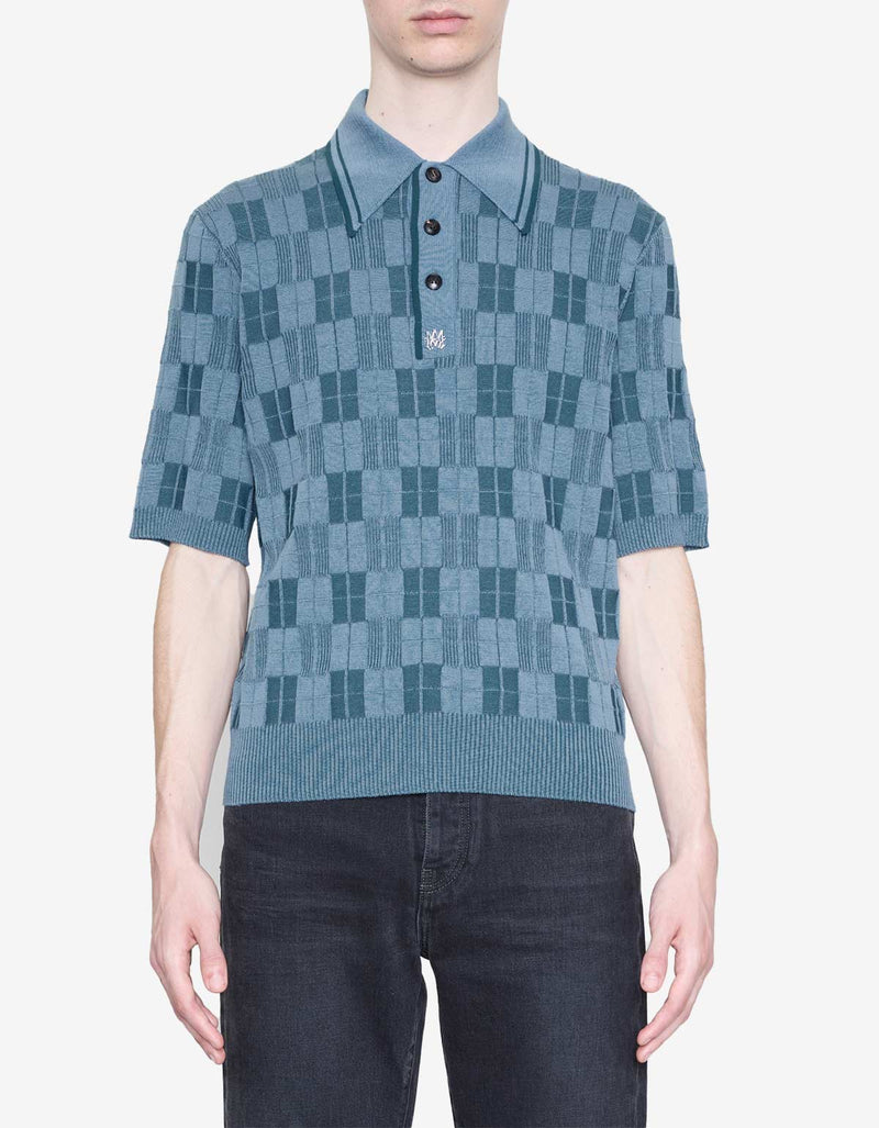 Amiri Blue Checkered Polo T-Shirt