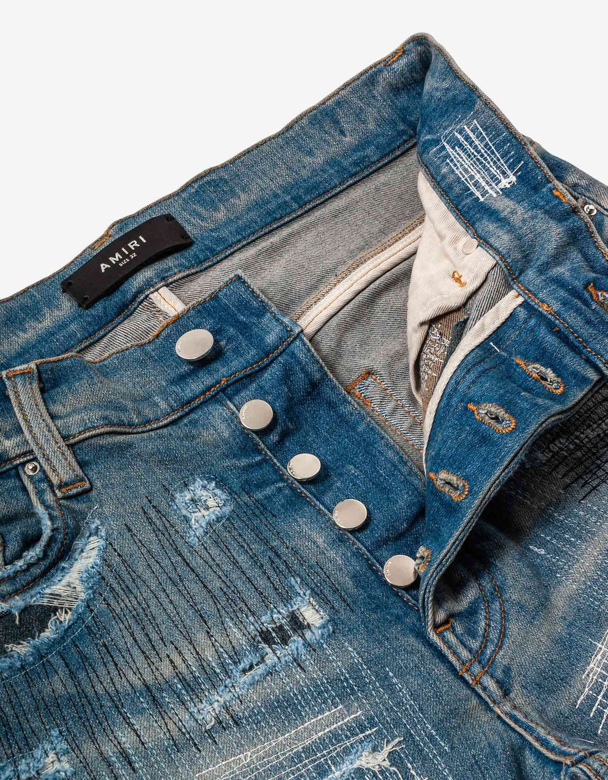 Amiri Jeans All Over Repair Clay Indigo