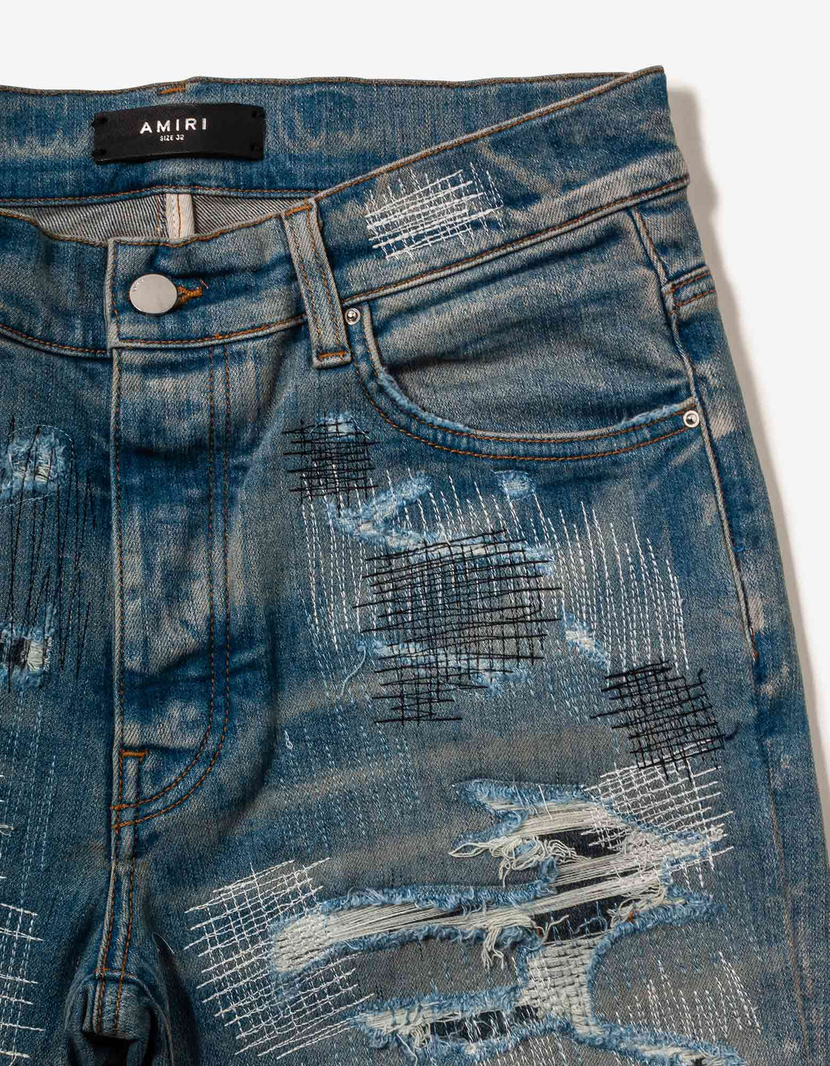 Amiri Jeans All Over Repair Clay Indigo