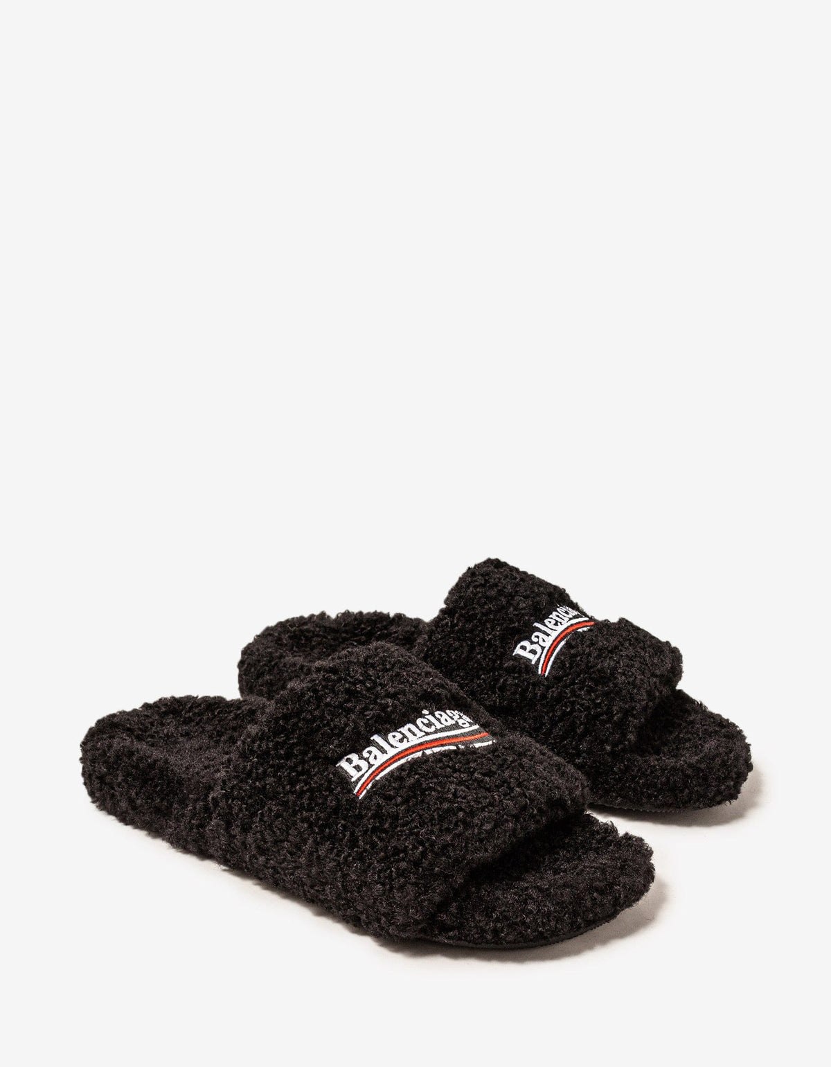 Balenciaga Balenciaga Black Political Logo Furry Slide Sandals