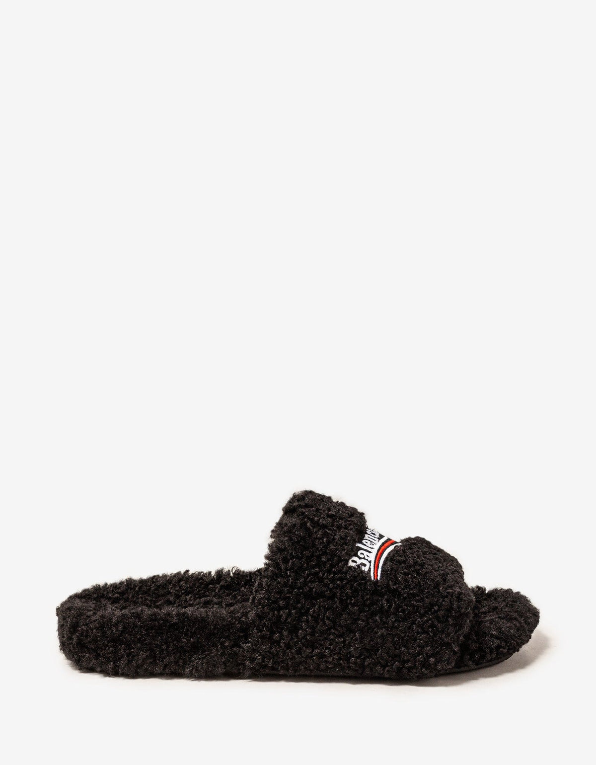 Balenciaga Balenciaga Black Political Logo Furry Slide Sandals