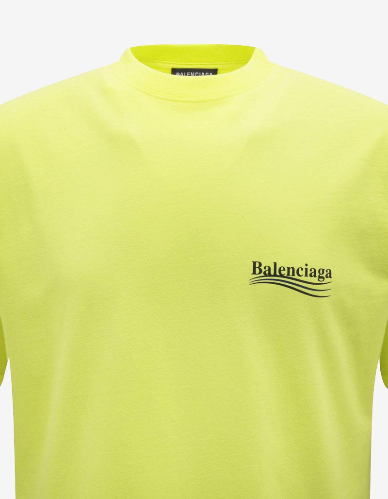 Balenciaga Balenciaga Fluorescent Yellow Political Logo Large Fit T-Shirt