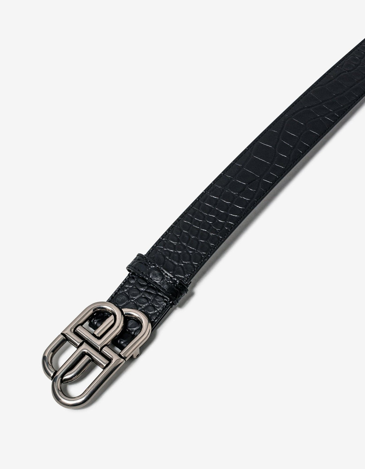 Balenciaga Black BB Croc Embossed Leather Belt