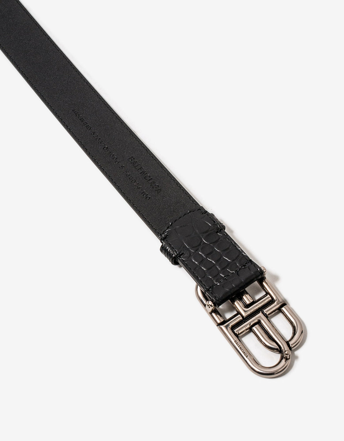 Balenciaga Black BB Croc Embossed Leather Belt