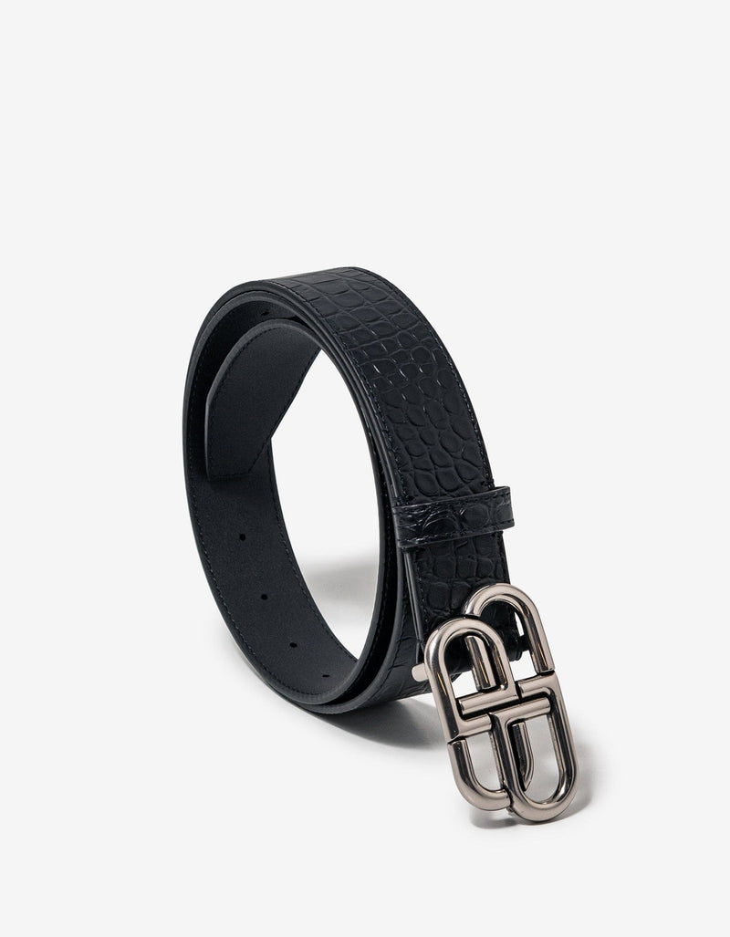 Balenciaga Black BB Croc Embossed Leather Belt