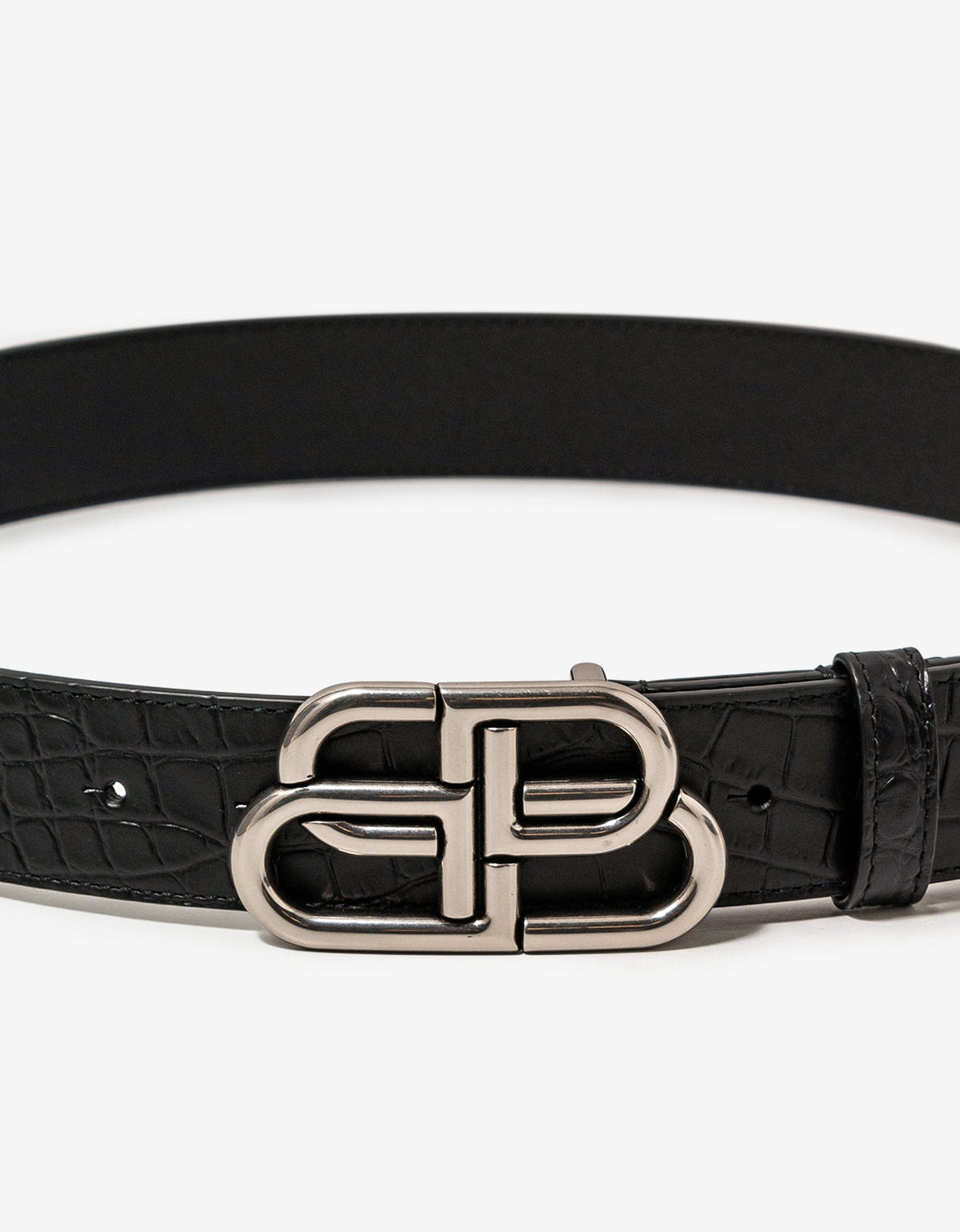 Balenciaga Black BB Croc Embossed Leather Belt