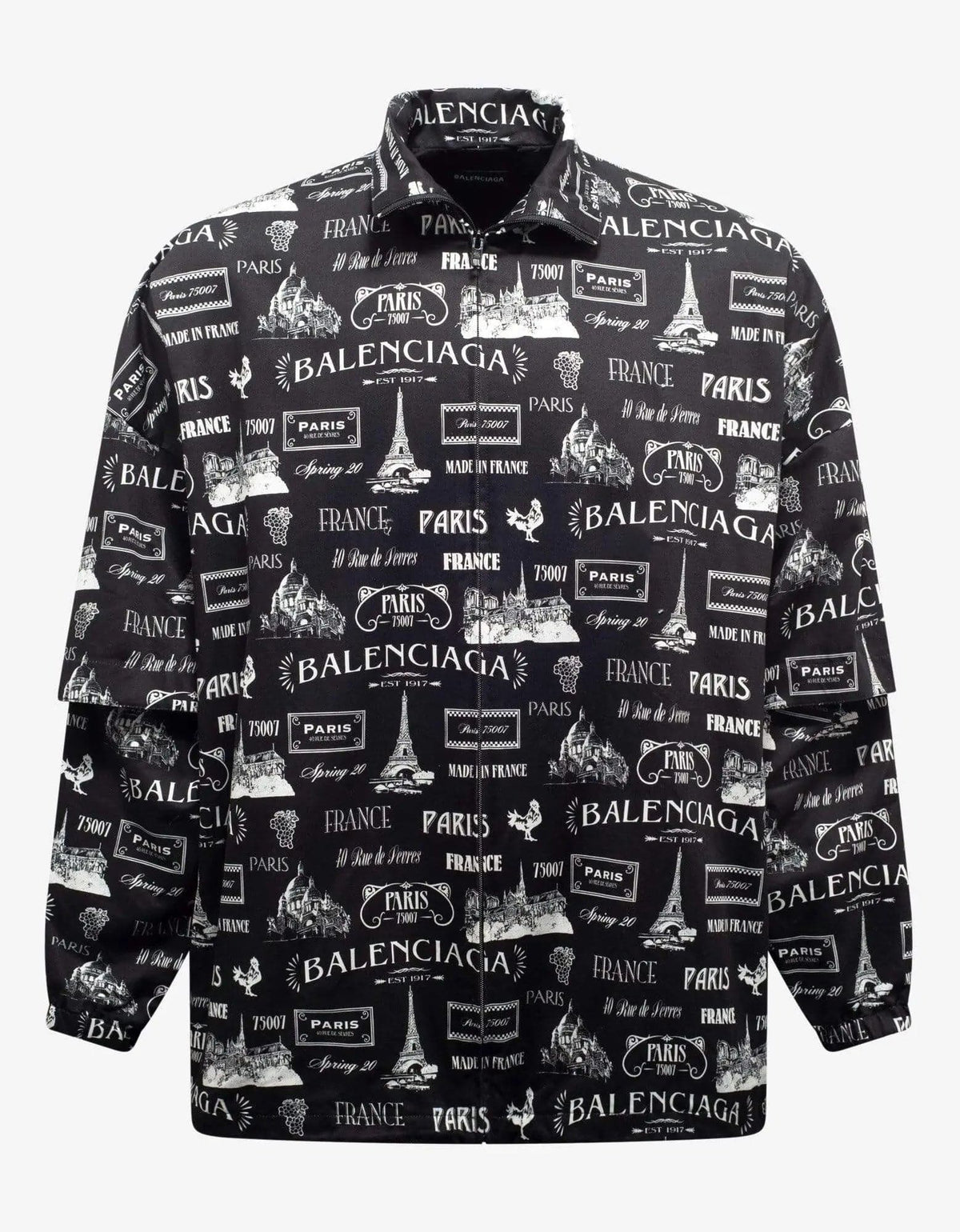 Balenciaga Black Double Sleeve Paris Resto Print Windbreaker