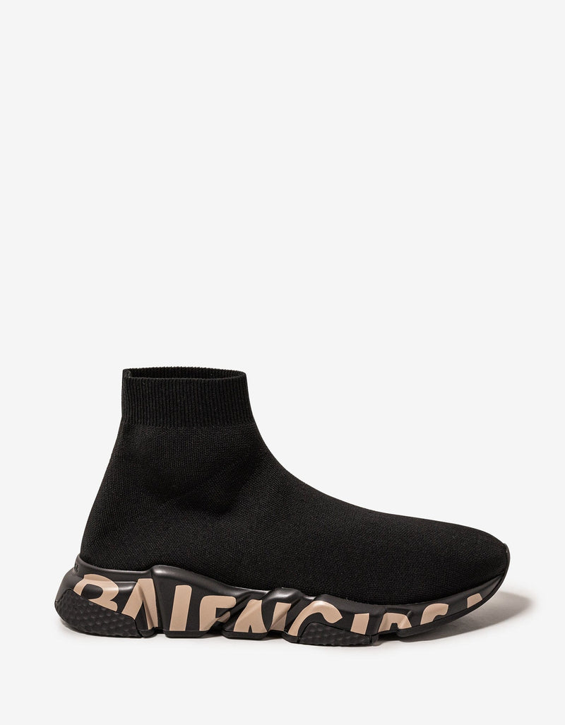 Balenciaga Black Graffiti Logo Speed Trainers