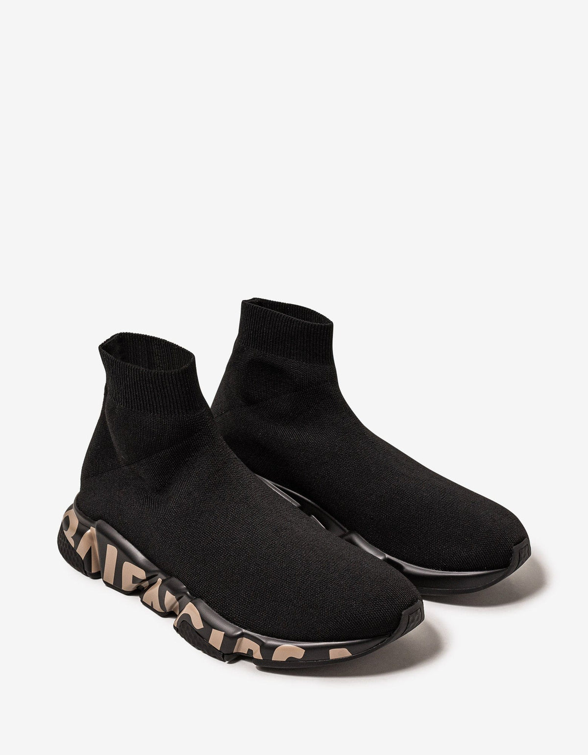 Balenciaga Black Graffiti Logo Speed Trainers