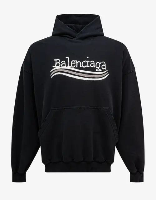 Balenciaga Black Hand Drawn Political Logo Large Hoodie