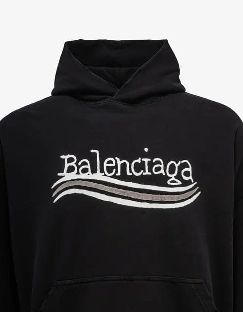 Balenciaga Black Hand Drawn Political Logo Large Hoodie