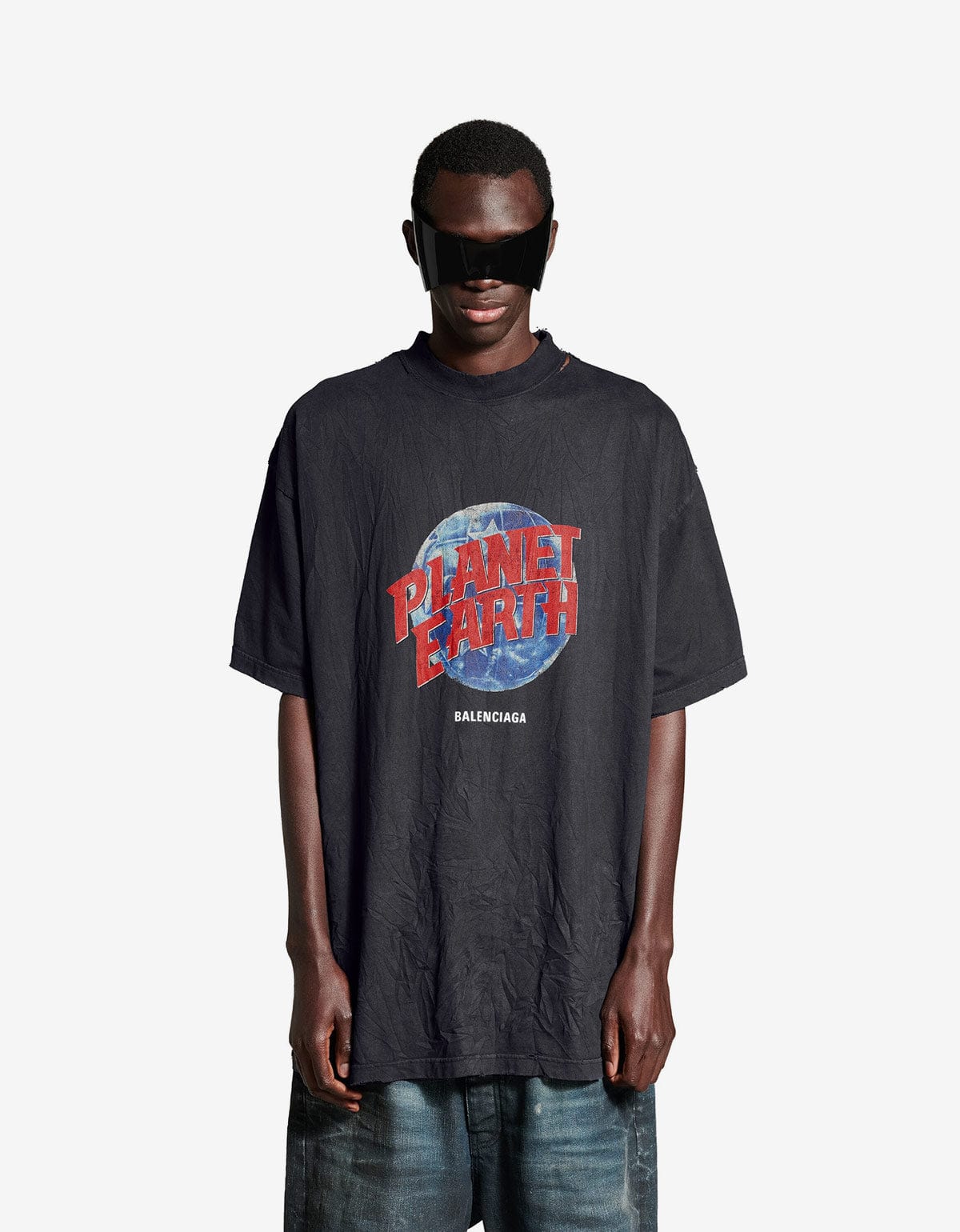 Balenciaga Black Planet Earth Print T-Shirt