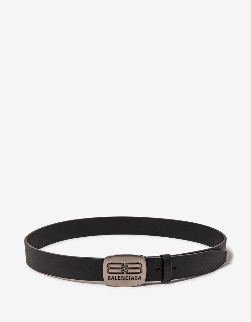 Balenciaga Black Rounded Logo Plaque Belt