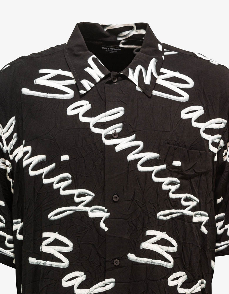 Balenciaga Black Scribble Logo Minimal Shirt