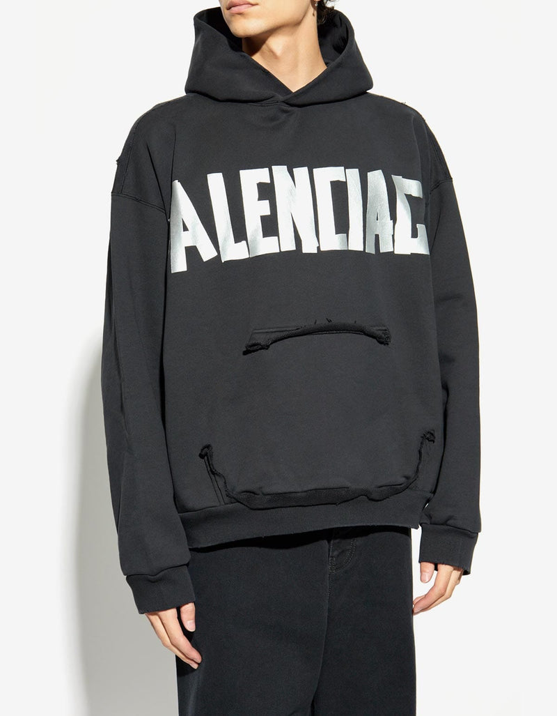 Balenciaga Black Tape Type Ripped Pocket Hoodie