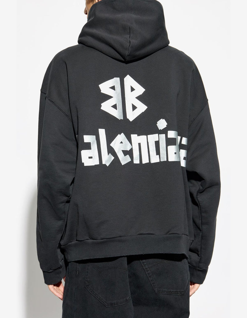 Balenciaga Black Tape Type Ripped Pocket Hoodie