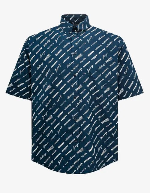 Balenciaga Blue Logomania Large Short Sleeve Shirt