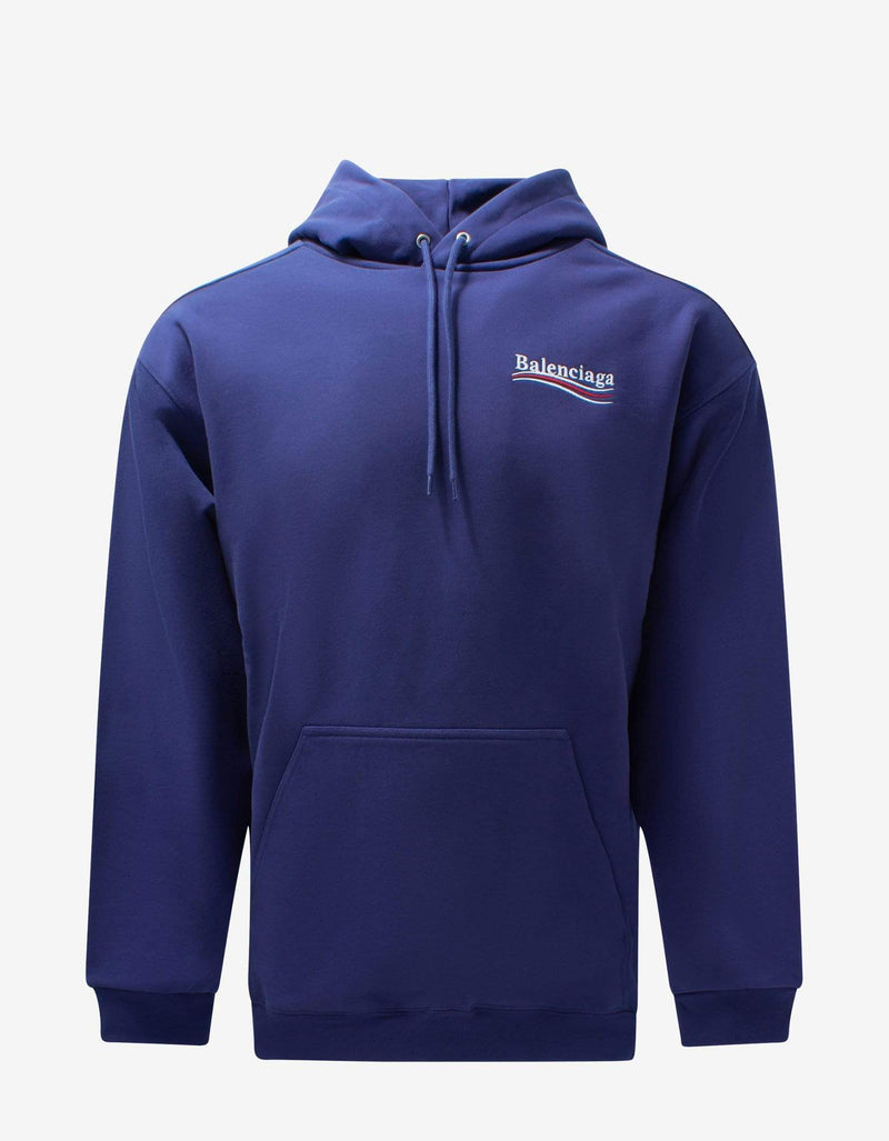 Balenciaga Blue Political Logo Embroidery Medium Fit Hoodie