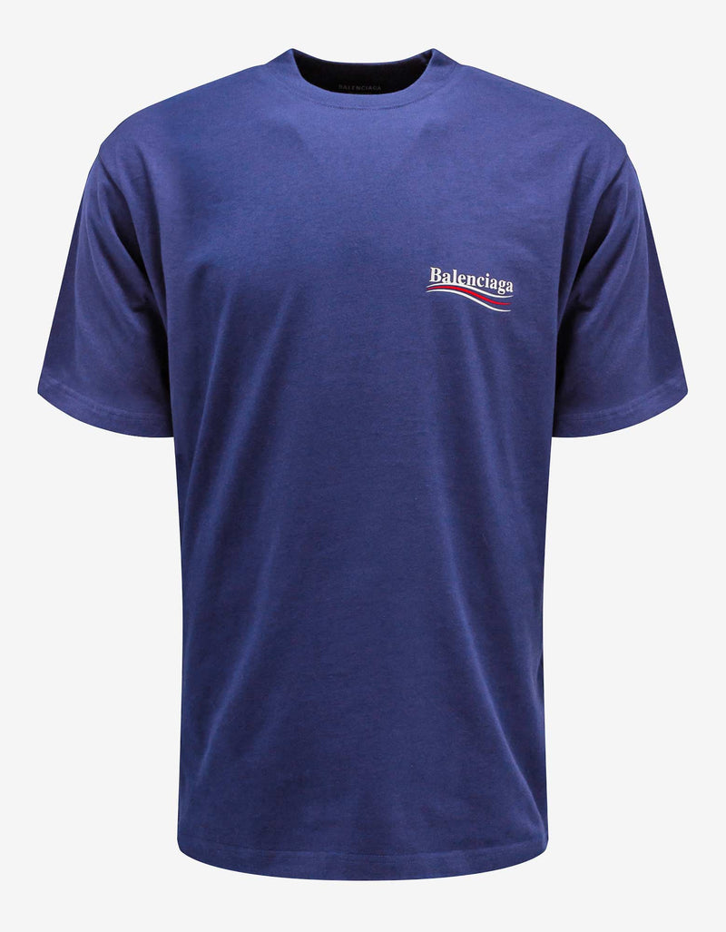 Balenciaga Blue Political Logo Print Large Fit T-Shirt