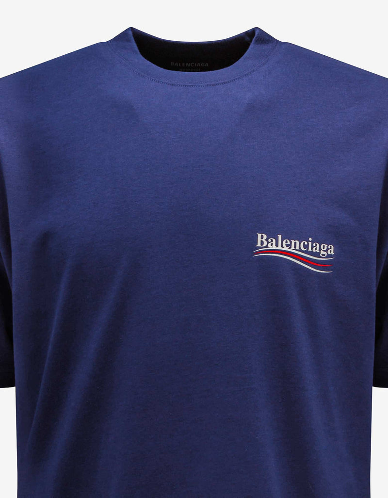 Balenciaga Blue Political Logo Print Large Fit T-Shirt