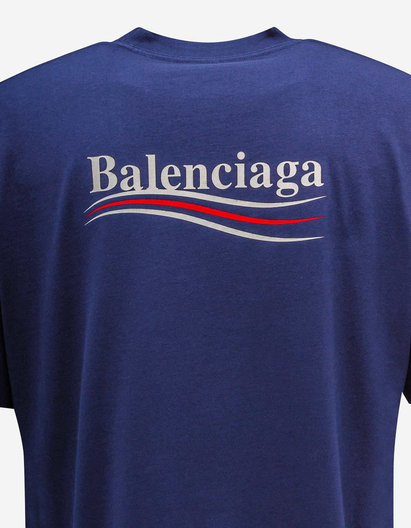 Balenciaga Blue Political Logo Print Large Fit T-Shirt