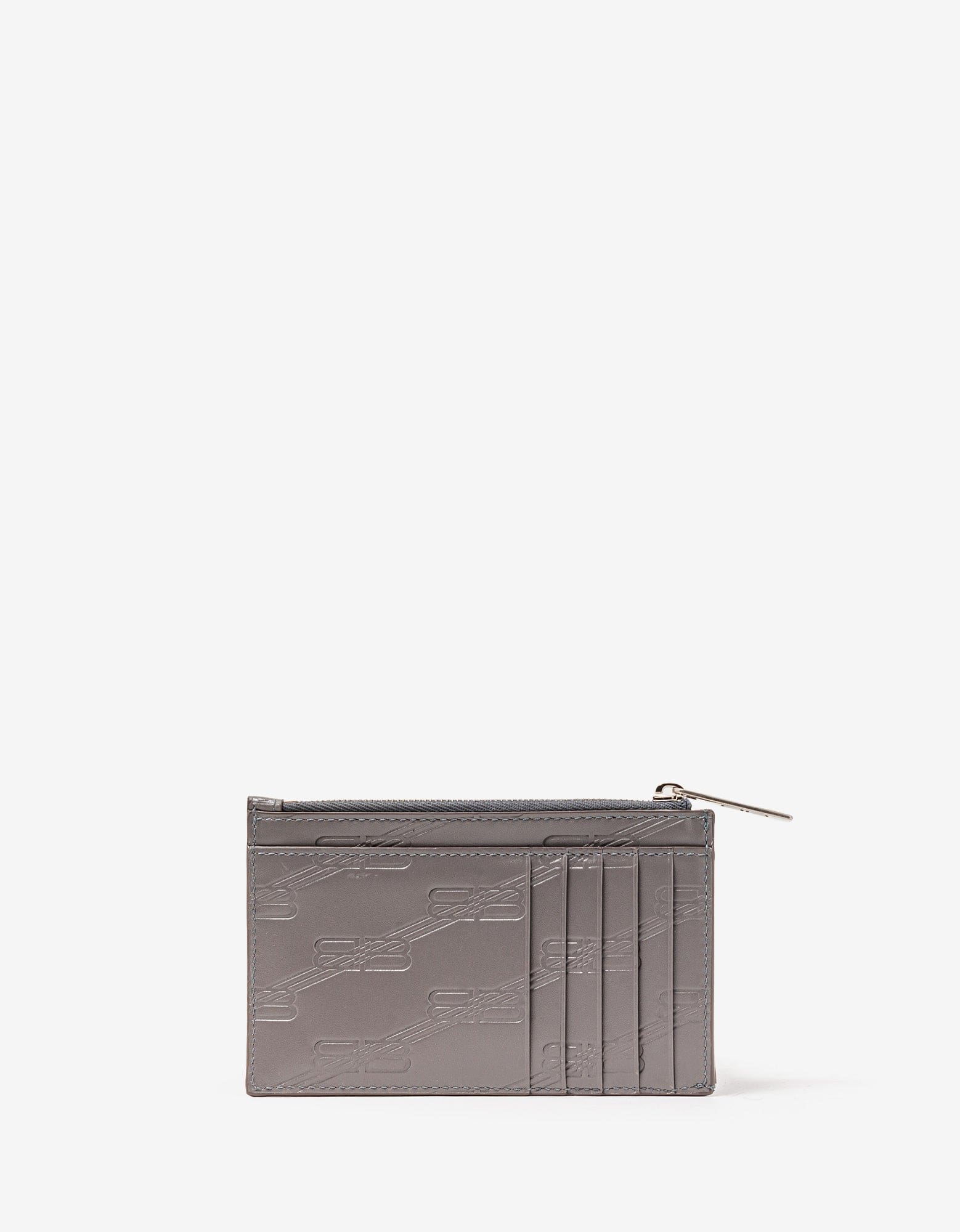 Balenciaga Dark Grey BB Monogram Zip Card Holder Zoo Fashions