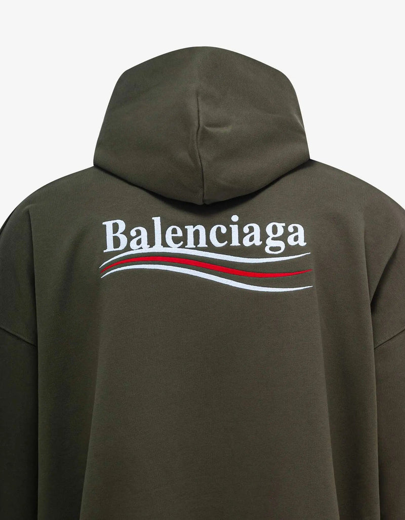 Balenciaga Khaki Political Logo Large Fit Hoodie