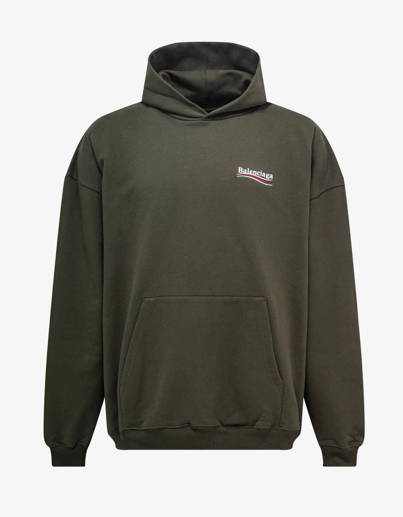 Balenciaga Khaki Political Logo Large Fit Hoodie