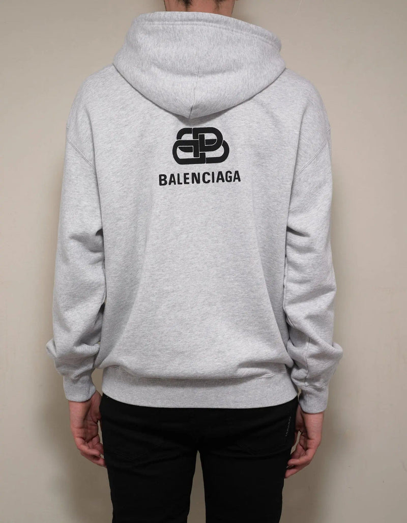 Balenciaga Light Grey Back BB Logo Print Hoodie