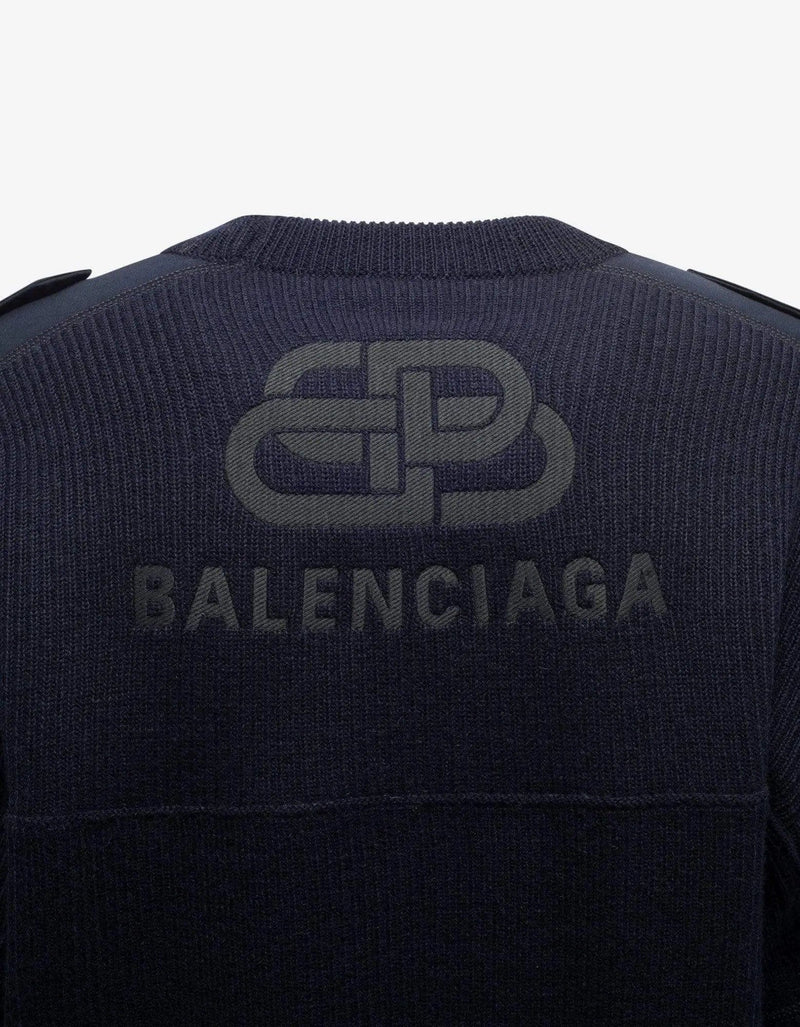 Balenciaga Navy Blue Logo Panelled Sweater