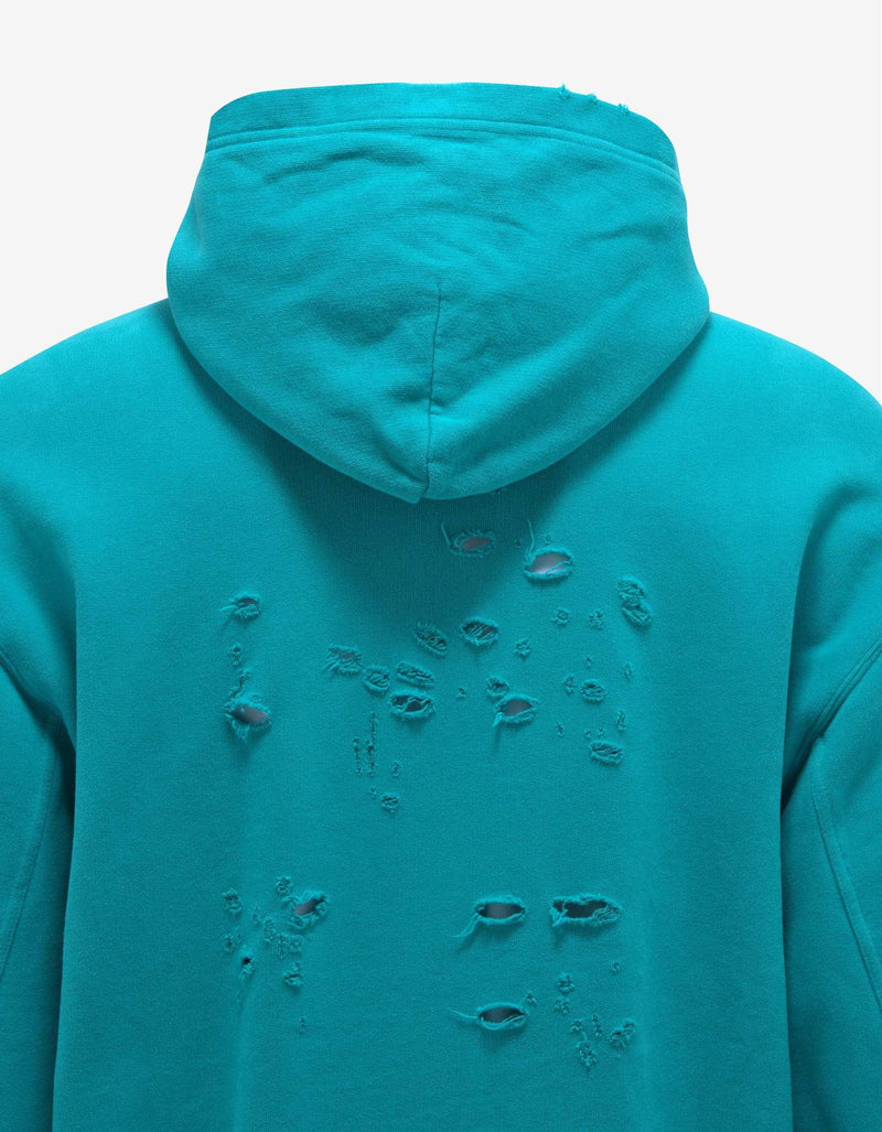 Balenciaga Turquoise Destroyed Oversized Hoodie