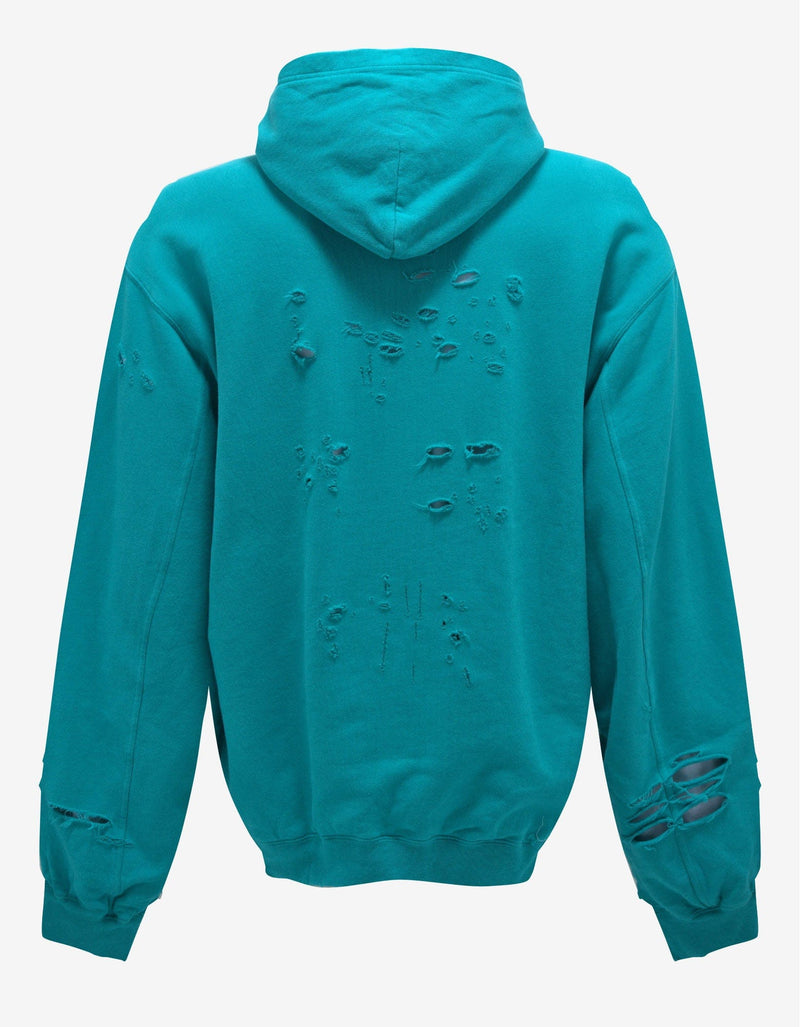 Balenciaga Turquoise Destroyed Oversized Hoodie