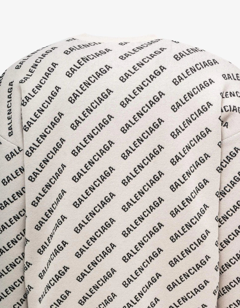 Balenciaga White All-Over Logo Sweater