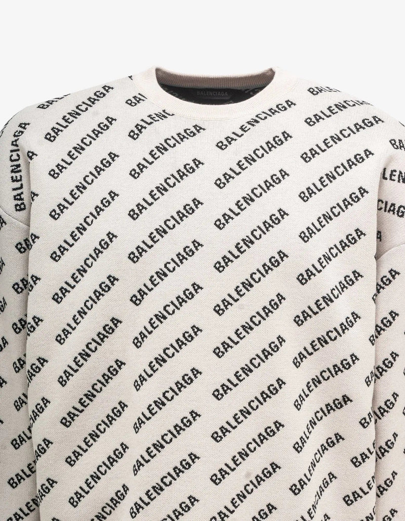 Balenciaga White All-Over Logo Sweater