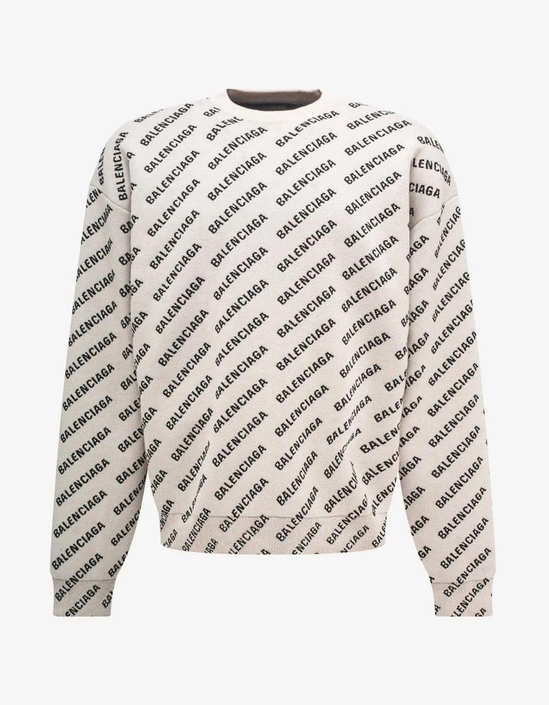 Balenciaga White All-Over Logo Sweater