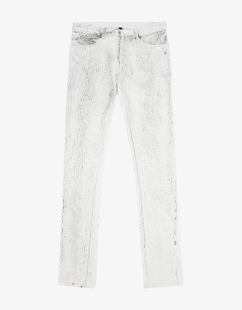 Balenciaga White Distressed Print Jeans