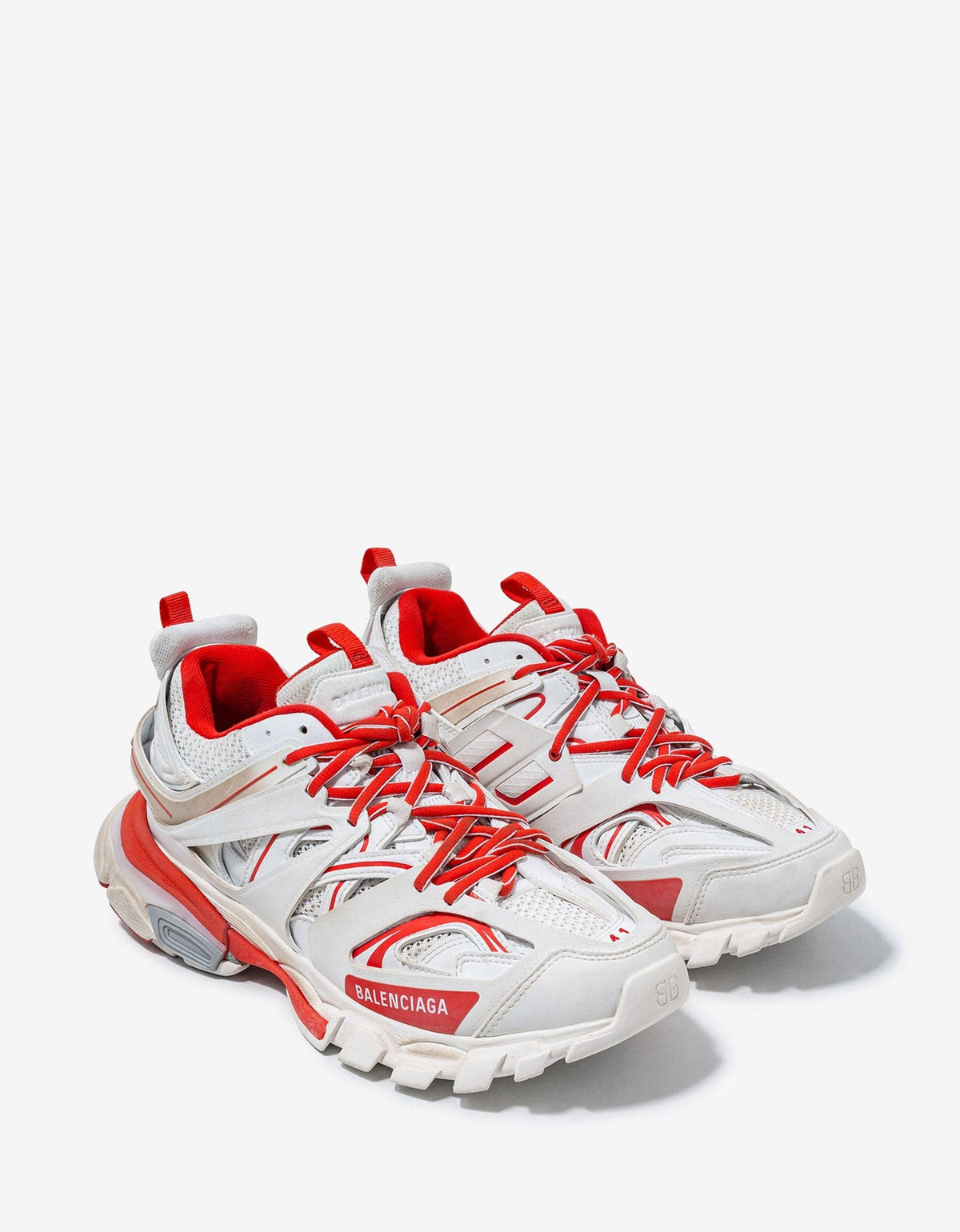 Balenciaga White & Red Track Worn Out Trainers