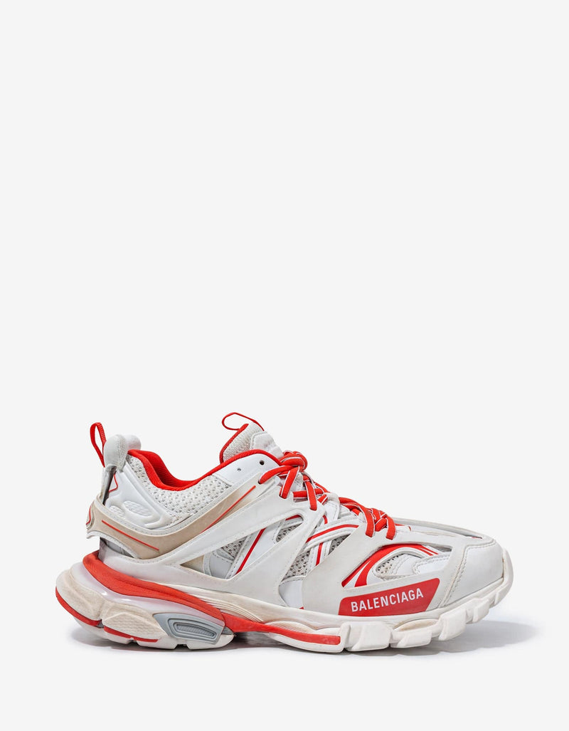 Balenciaga White & Red Track Worn Out Trainers