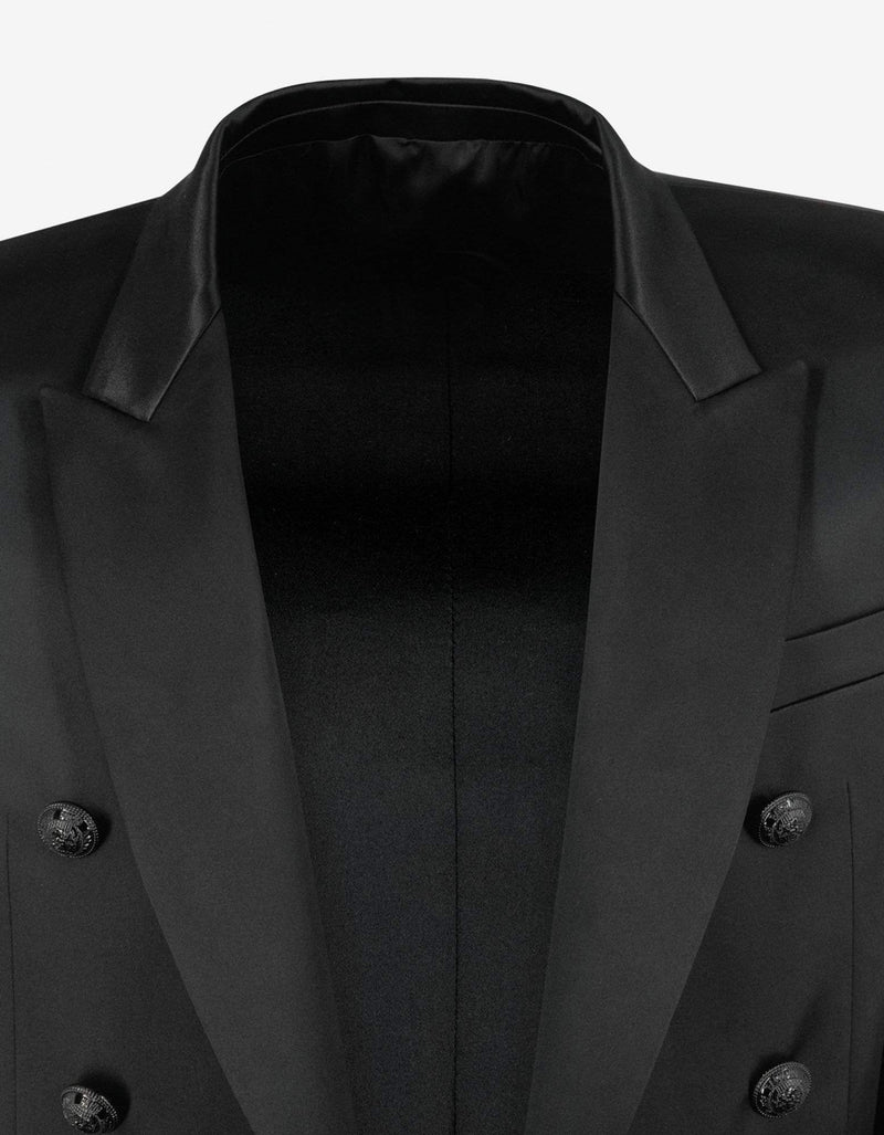 Balmain Black Double-Breasted Silk Blazer