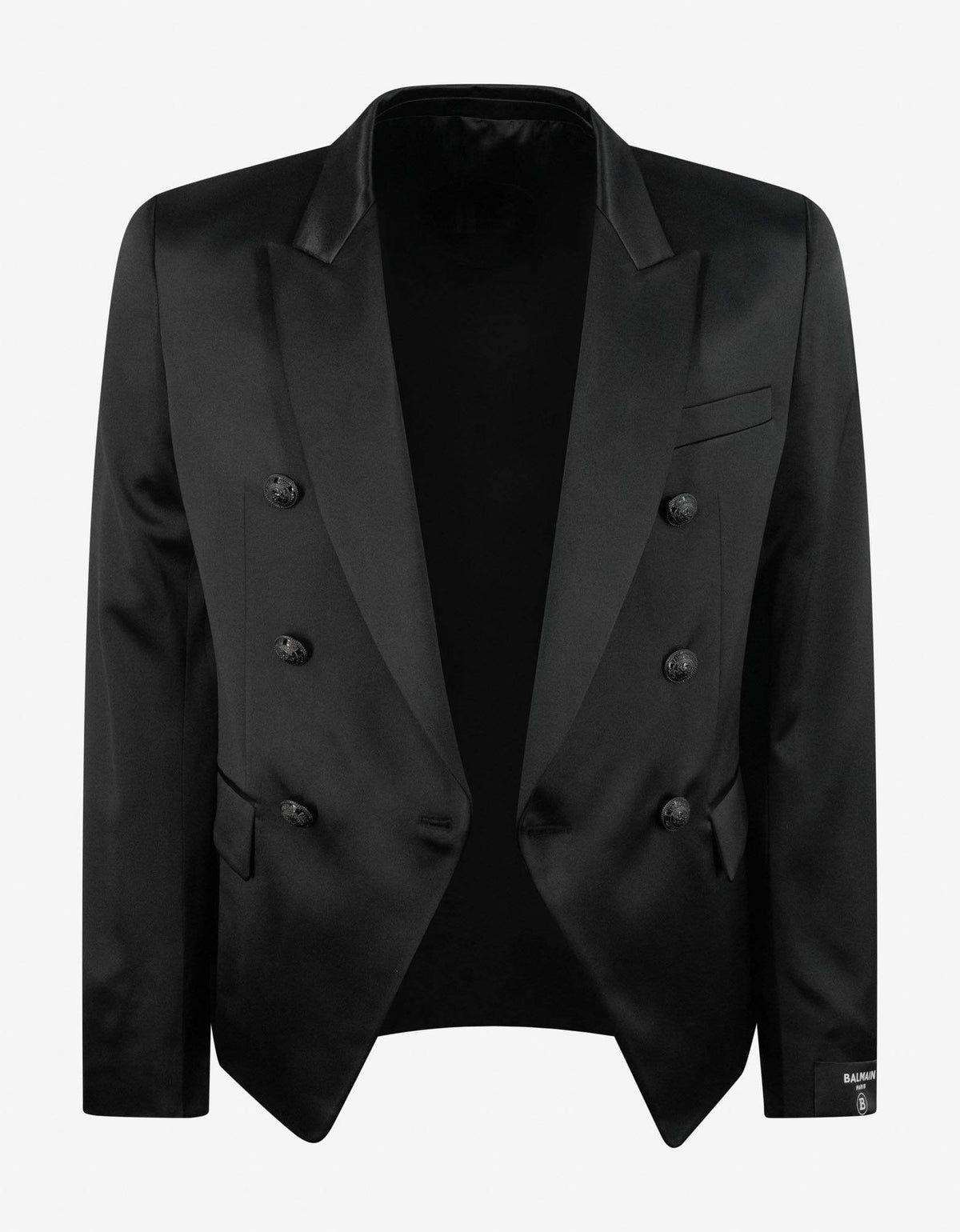 Balmain Black Double-Breasted Silk Blazer