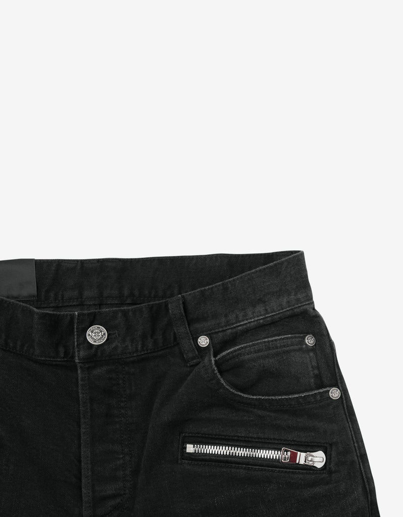 Balmain Black Ribbed Panel Destroyed Slim Biker Jeans