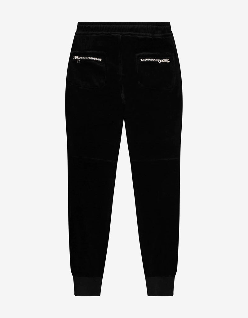 Balmain Black Velvet Biker Sweat Pants